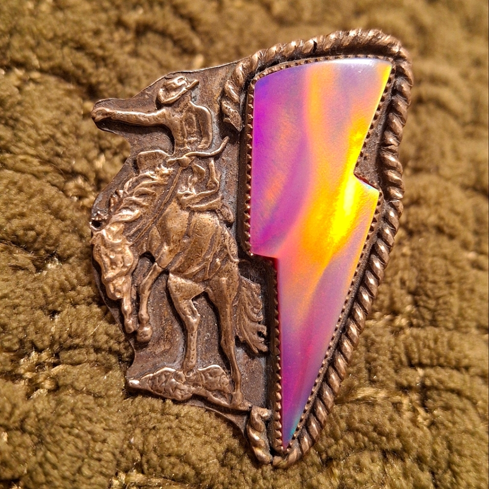 Lightning Bolt Bronco Unicoron Opal Ring NFR Cowgirl Rodeo 6.5-7 Western - Picture 6 of 9